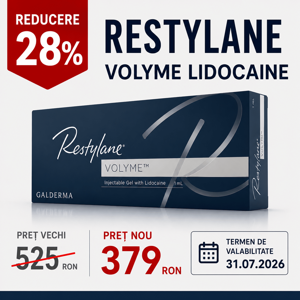 Restylane Volyme Lidocaine 1 ml filler cu acid hialuronic pentru volum facial și conturare pomeți
