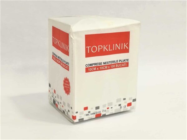 Comprese nesterile TopKlinik, Premium, tifon pliat 24g/m2, 10cm x 10cm, 12 pliuri x100 bucati