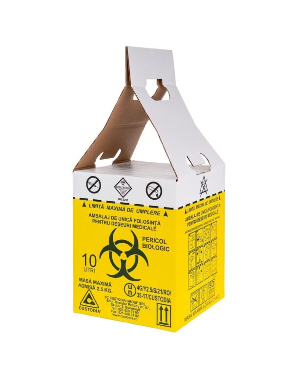 Cutie pentru colectare deșeuri infecțioase din carton cu sac polietilena, 10L