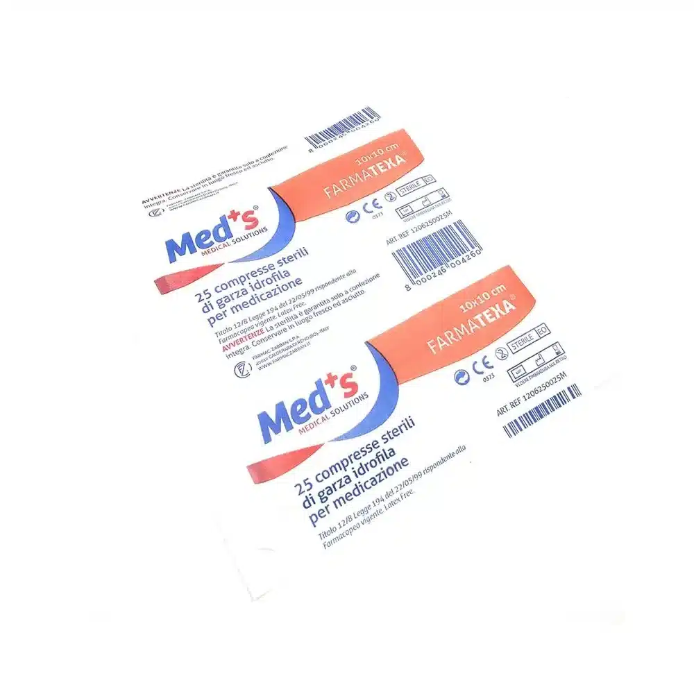 Comprese sterile din tifon 10 × 10 cm (25 buc) – Farmac-Zabban (MEDS)